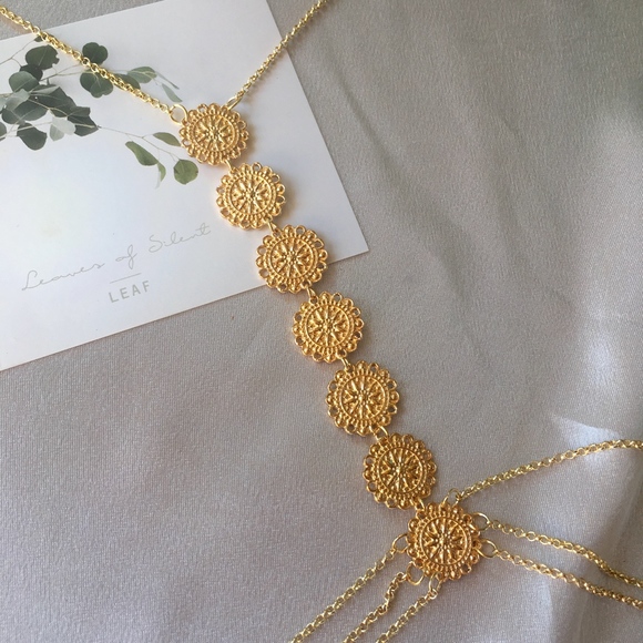 Gold Disc Body Chain Triple Layer Wrap Necklace - Picture 5 of 8